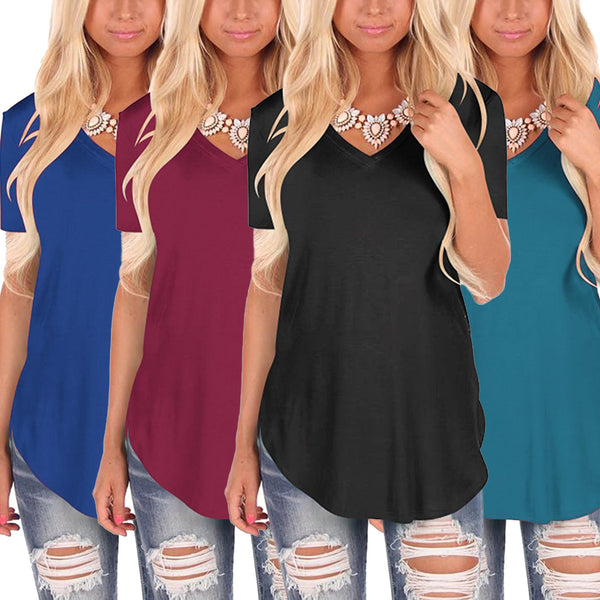 Top Loose Short Sleeve V-neck Knitted (Plus Size)