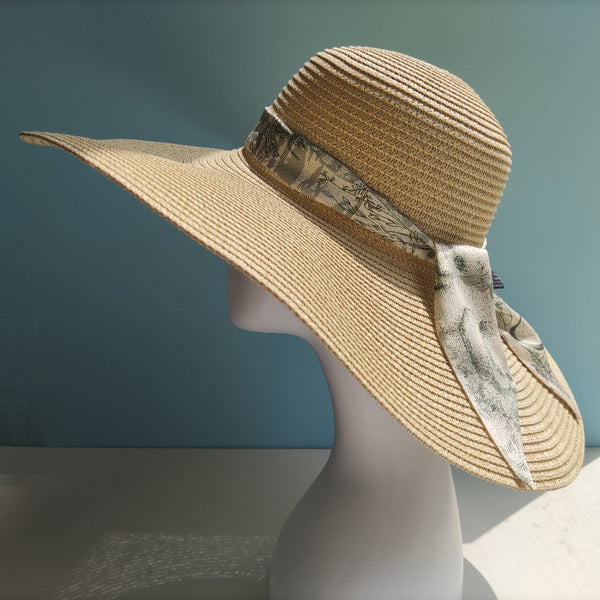 Brimmed  Full Face/Neck Beach Sunny Day Hat W High Ribbon Decoration
