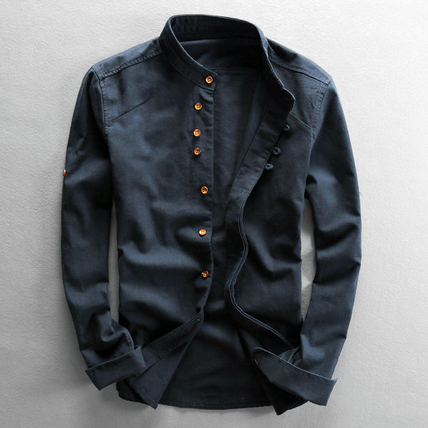 Men's Casual Linen Shirt Chinese Style Stand Collar