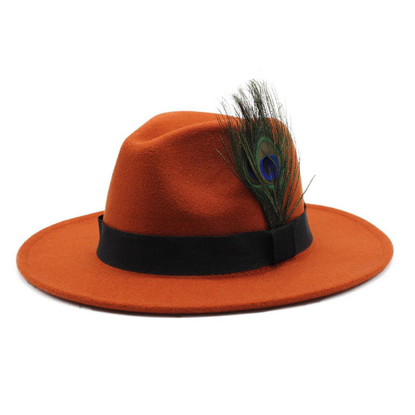 Ladies Brimmed Peacock Feather Casual Hat
